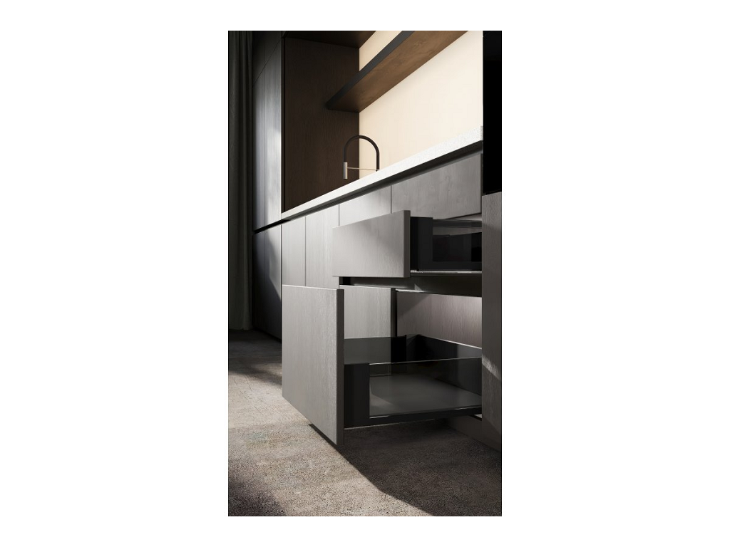 Guide per cassetti Axispro Soft close estrazione totale portata kg.40 con Spondina Nero+Vetro C mm.168 varie lunghezze | GTV - immagine 2